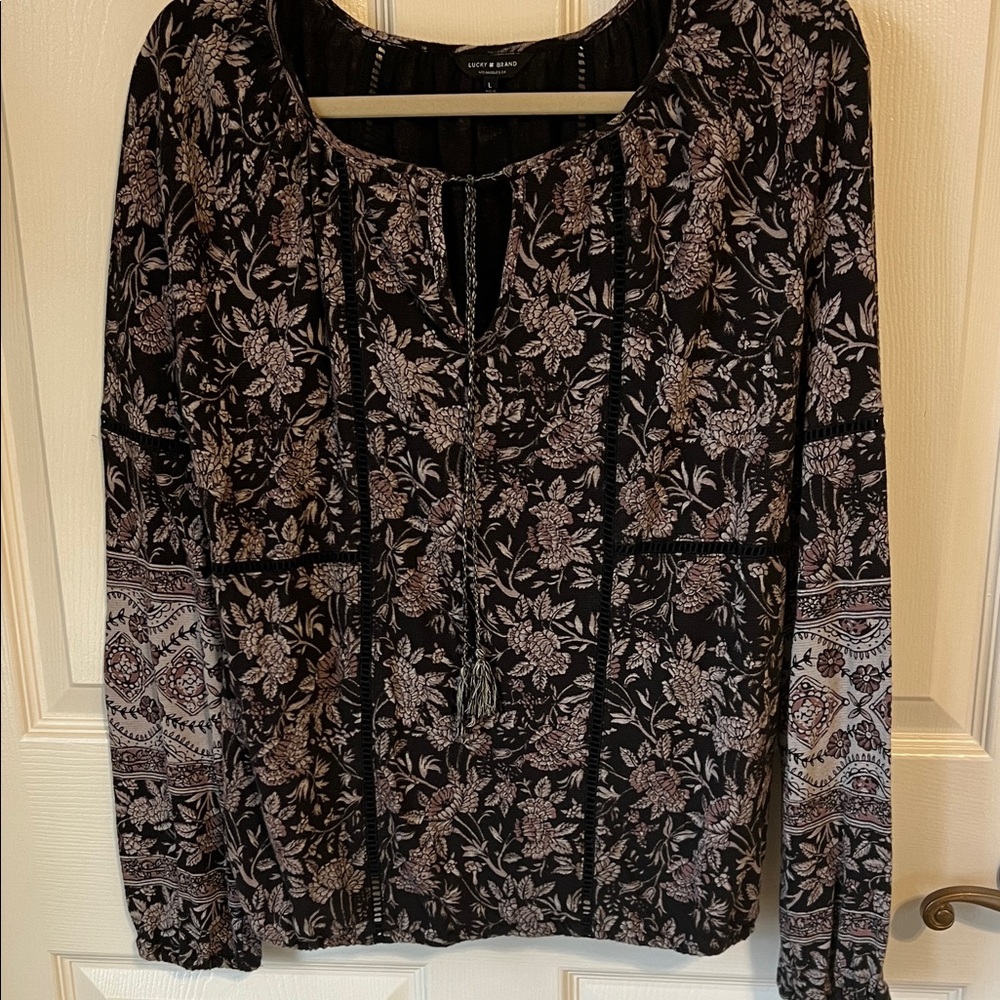 Lucky Brand Black Multi Floral Blouse
